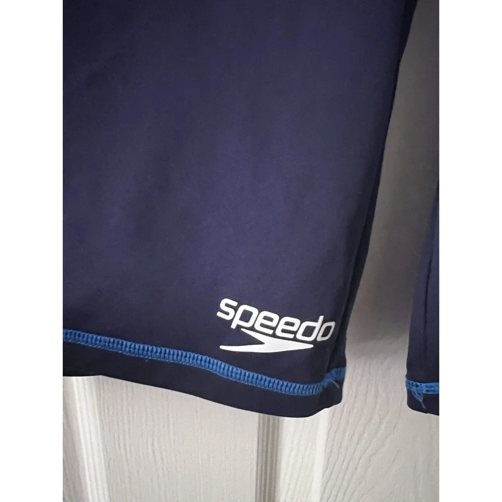Speedo UPF 50+ Kids S Long Sleeve Rash Guard Swim Shirt Blue Shark Graphic